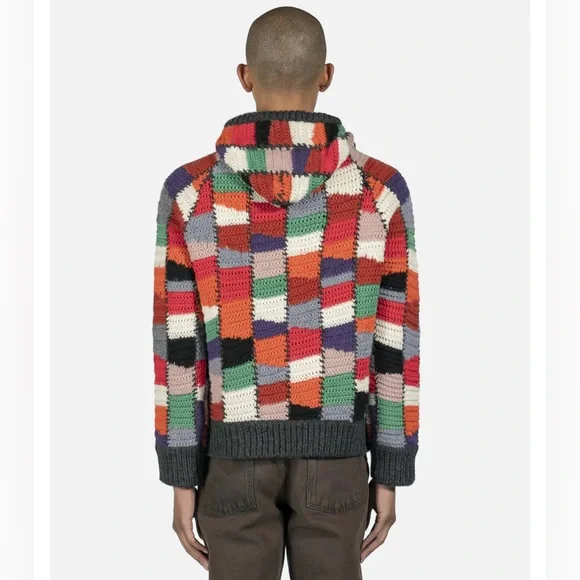 Marni wool crochet patch multicolor pullover hoodie w/ pouch - 46/ US men sm - Picture 2 of 16